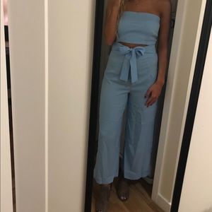 Blue strapless jumpsuit